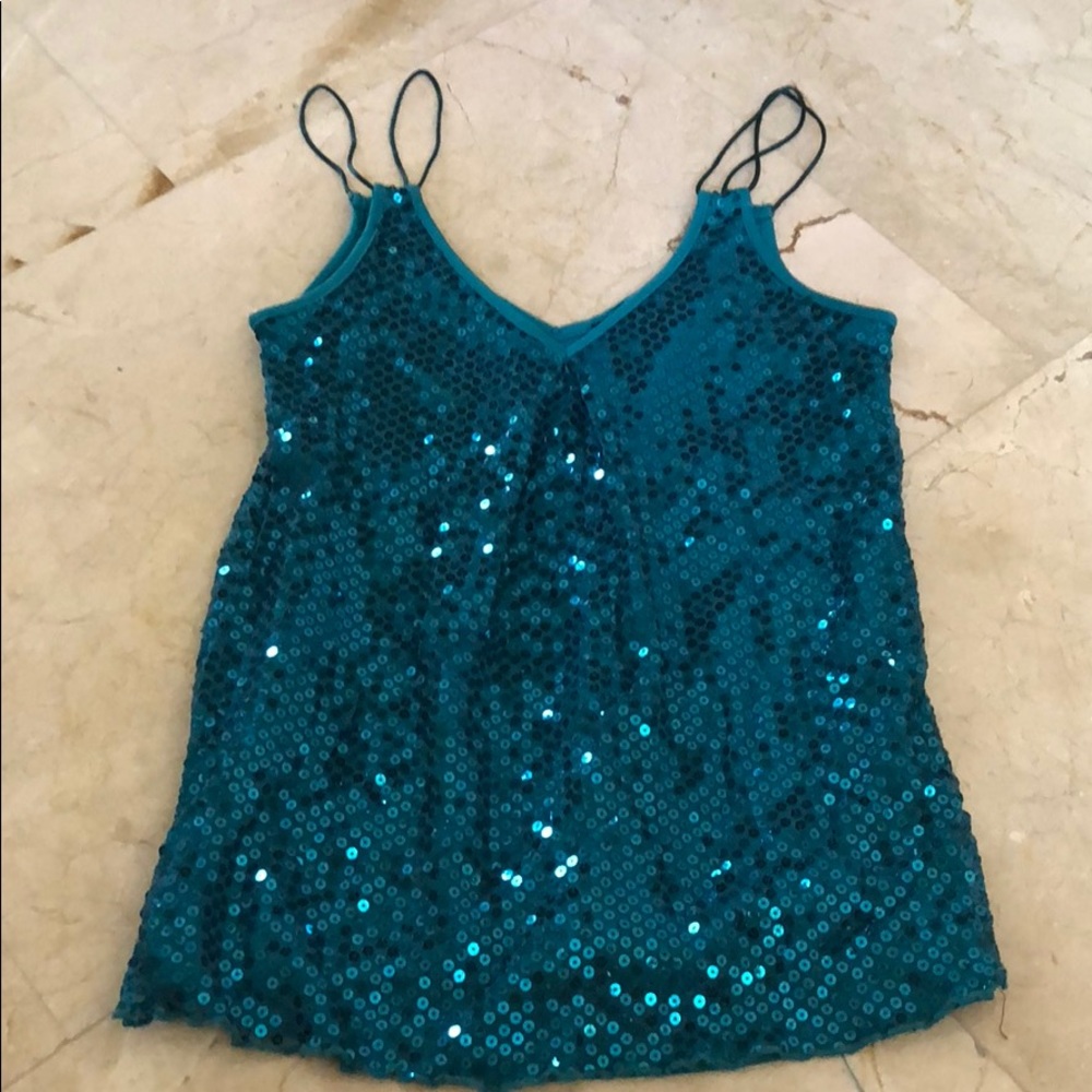 Turquoise Sequins blouse/tank